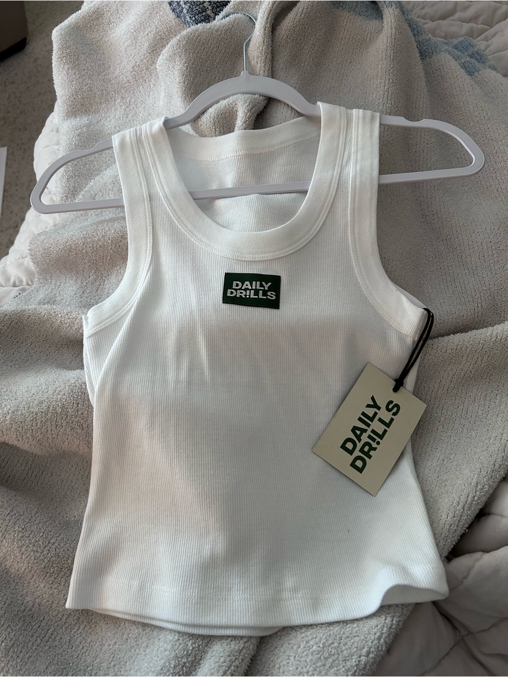 Daily Drills White Ribbed Logo Tank